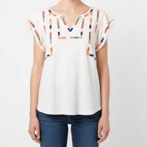 THML Embroidered Fringe Short Sleeve Top size S